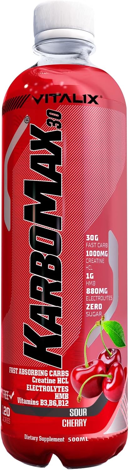 نوشیدنی کربوهیدرات و HMB Vitalix مدل KarboMax 30، 500 میلی‌لیتر، 12 بسته، طعم آلبالوی ترش