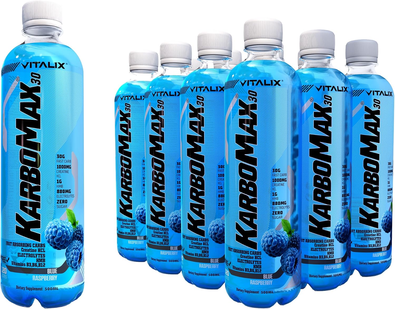نوشیدنی کربوهیدرات و HMB Vitalix مدل KarboMax 30، 500 میلی‌لیتر، 12 بسته، طعم تمشک آبی