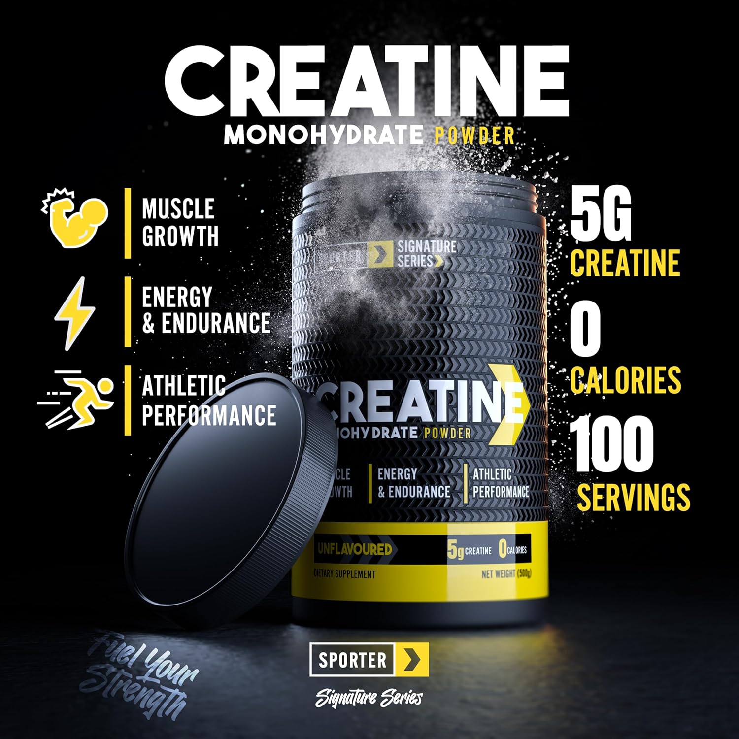 پودر کراتین Sporter، 500 گرم، 100 وعده، بدون طعم