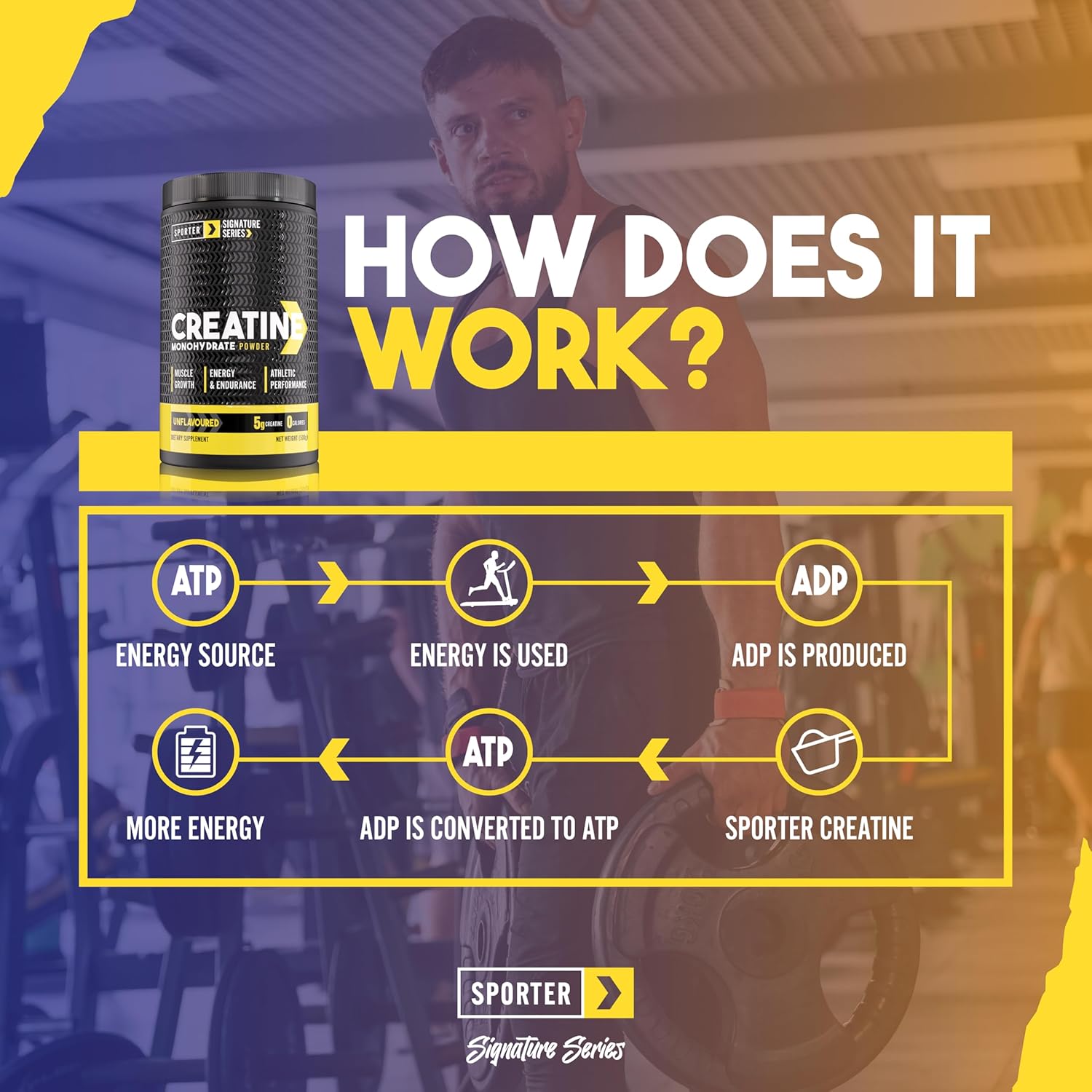 پودر کراتین Sporter، 500 گرم، 100 وعده، بدون طعم