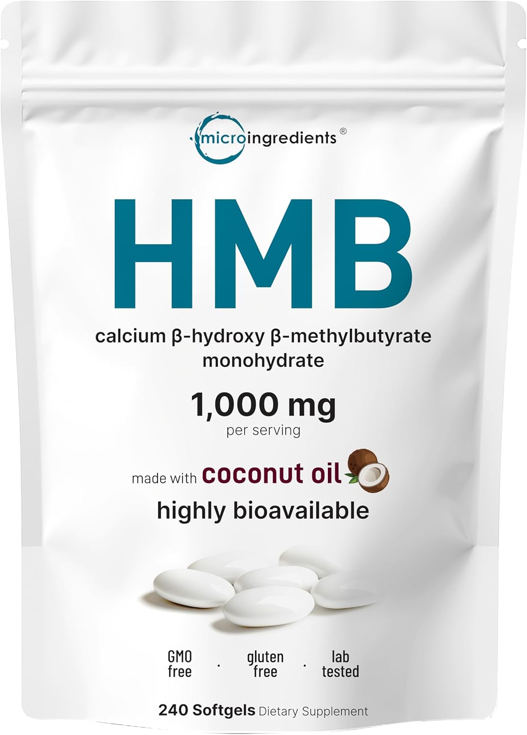 سافت‌ژل HMB Micro Ingredients، 1000 میلی‌گرم HMB، 240 سافت‌ژل