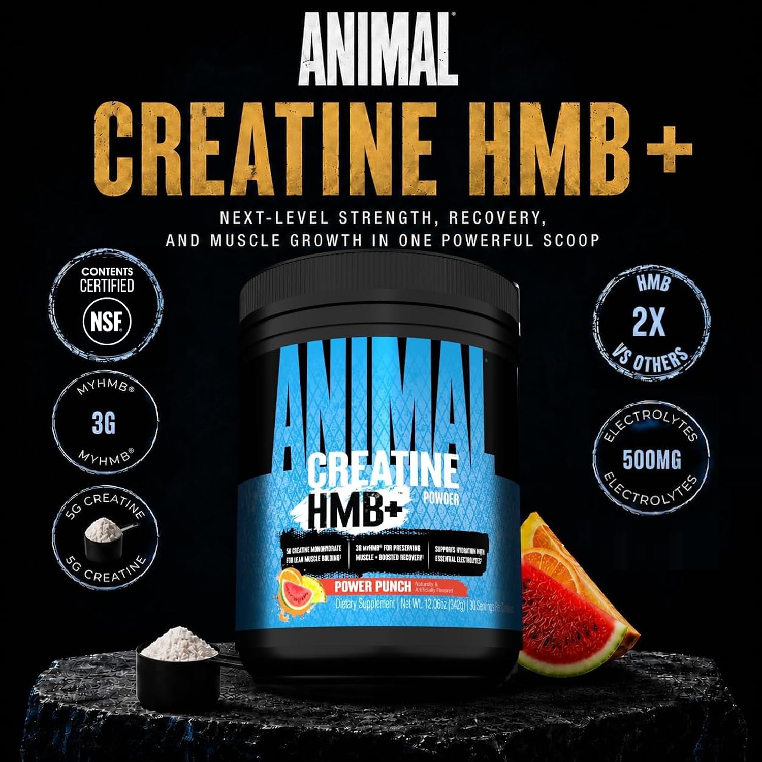 پودر کراتین و HMB Animal مدل Creatine HMB+، 342 گرم، طعم پاور پانچ