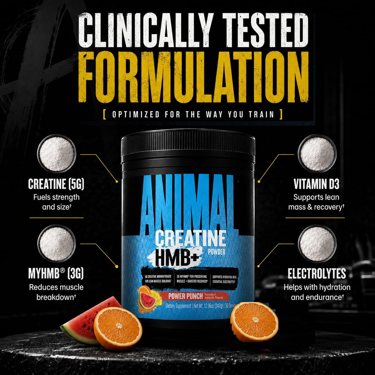 پودر کراتین و HMB Animal مدل Creatine HMB+، 342 گرم، طعم پاور پانچ