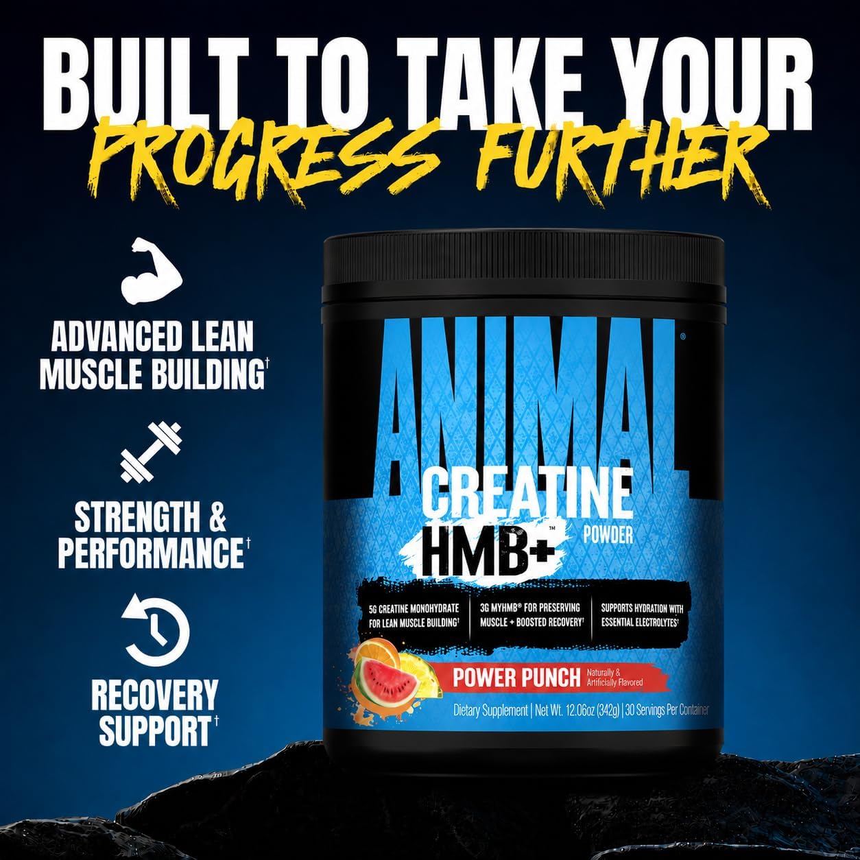 پودر کراتین و HMB Animal مدل Creatine HMB+، 342 گرم، طعم پاور پانچ