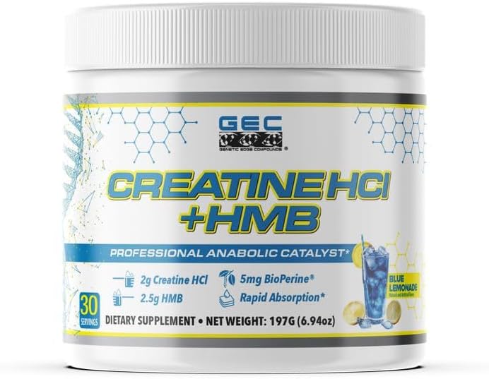 پودر کراتین و HMB GENETIC EDGE COMPOUNDS، 2 گرم کراتین HCL، 2.5 گرم HMB، 30 وعده، طعم لیمو