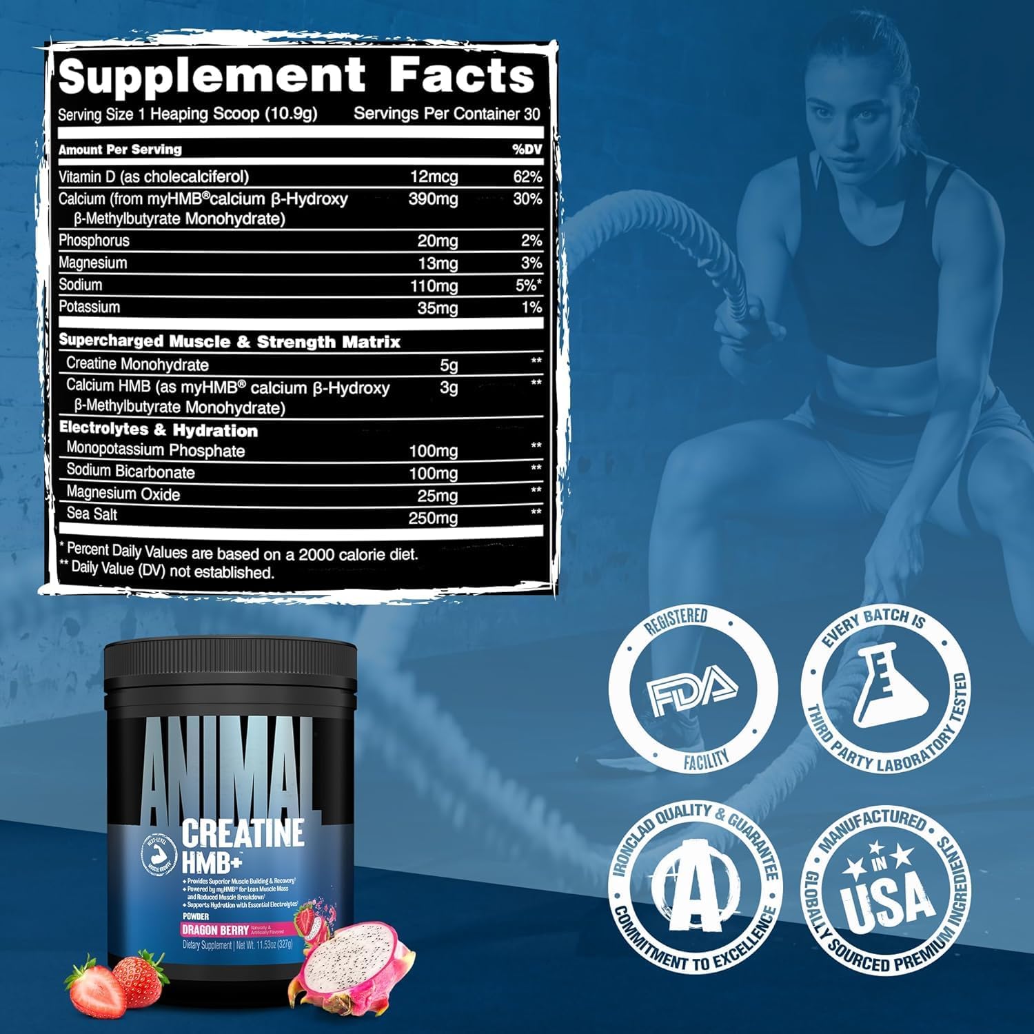 پودر کراتین و HMB Universal مدل Creatine HMB، 5 گرم کراتین، 3 گرم myHMB، 30 وعده، طعم پاور پانچ