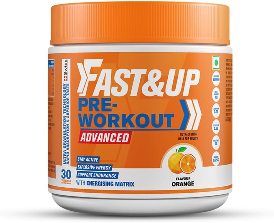 پودر پری‌ورک‌اوت FAST&UP، 300 گرم، 30 وعده، 1 بسته، طعم پرتقال