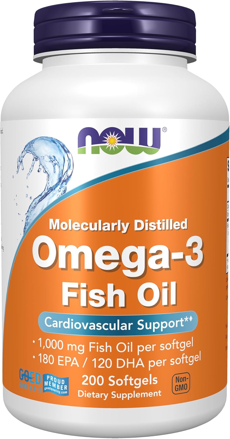 کپسول روغن ماهی امگا ۳، NOW Foods، 1000 میلی‌گرم، EPA 180 میلی‌گرم و DHA 120 میلی‌گرم، 200 سافت‌ژل