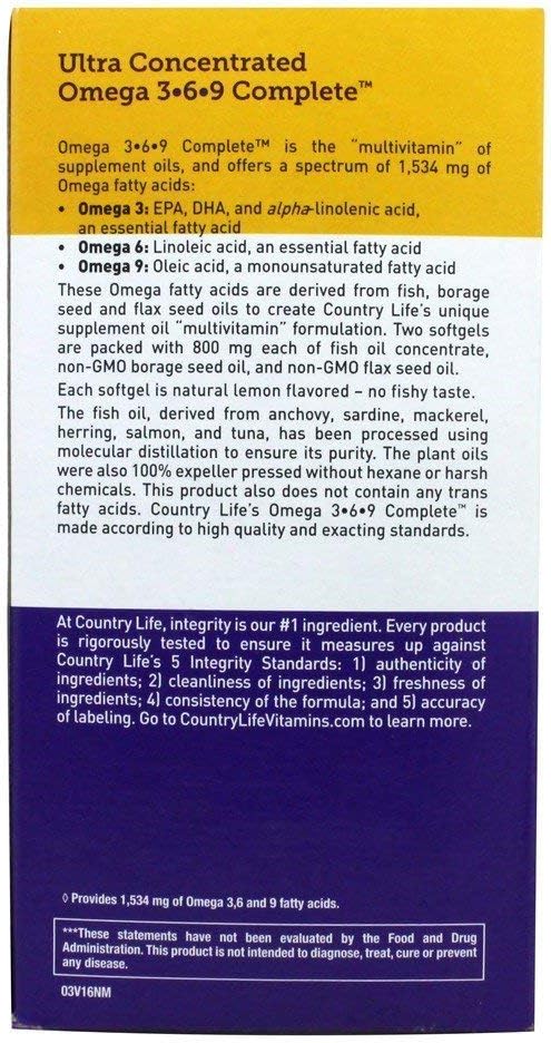 مکمل امگا ۳-۶-۹، Country Life، مدل Omega 3-6-9 Complete