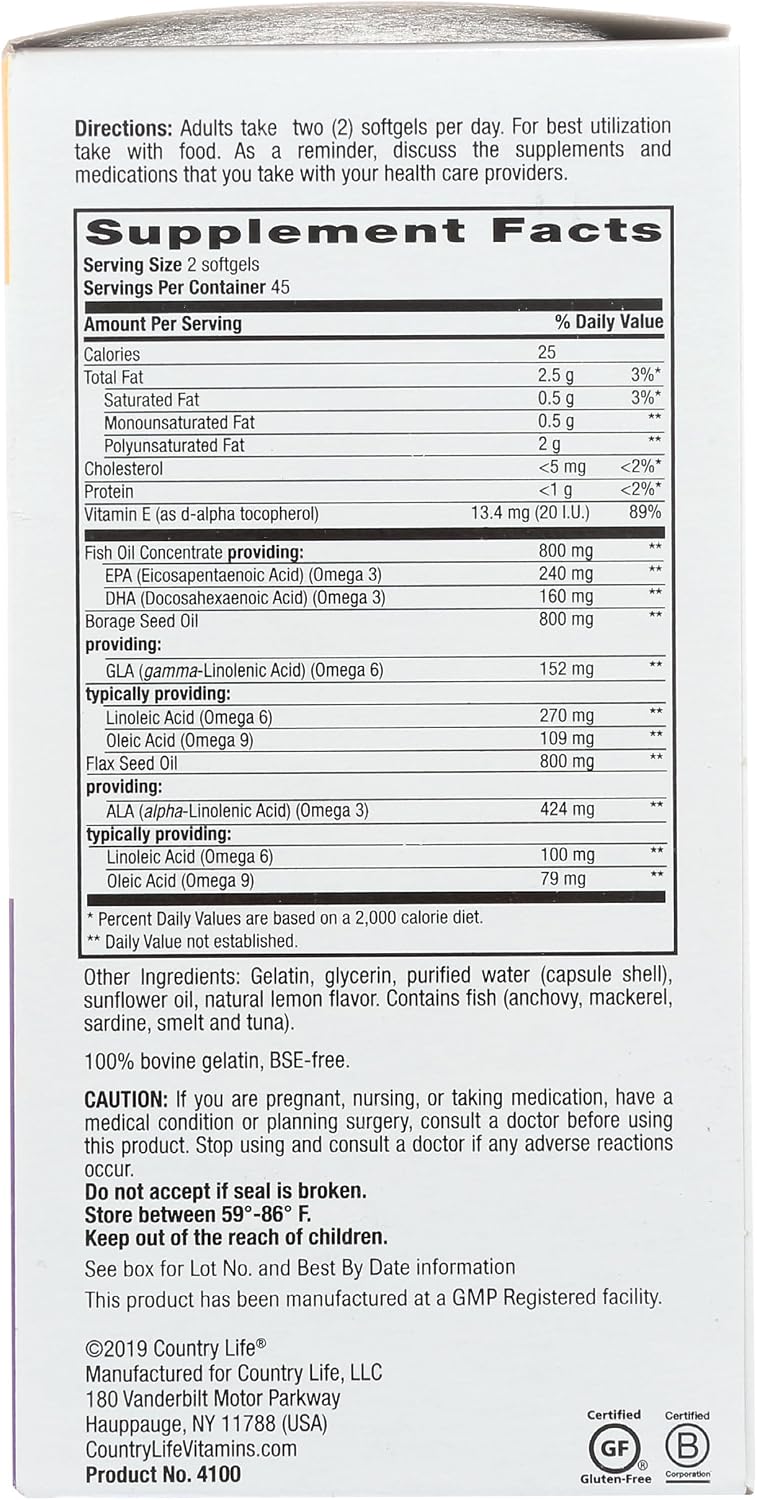 مکمل امگا ۳-۶-۹، Country Life، مدل Omega 3-6-9 Complete