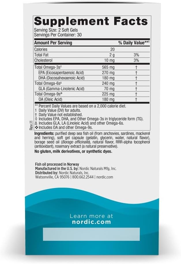 کپسول روغن ماهی امگا ۳، Nordic Naturals، مدل Complete Omega، 565 میلی‌گرم، 60 سافت‌ژل، طعم لیمو