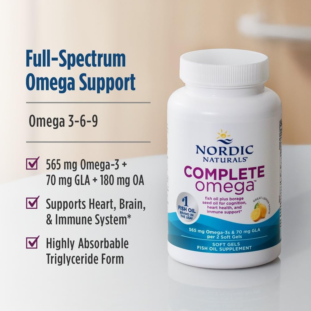 کپسول روغن ماهی امگا ۳، Nordic Naturals، مدل Complete Omega، 565 میلی‌گرم، 60 سافت‌ژل، طعم لیمو