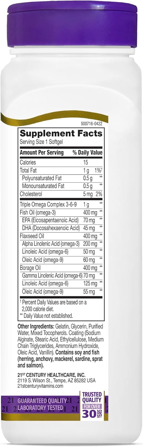مکمل امگا ۳-۶-۹، 21st Century، مدل Triple Omega 3-6-9 Complex، 90 سافت‌ژل