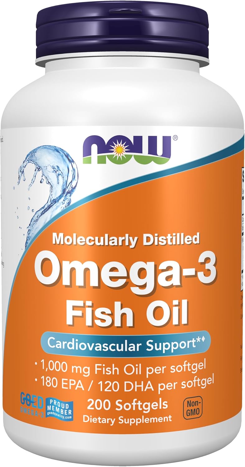 کپسول روغن ماهی امگا ۳، NOW Foods، 1000 میلی‌گرم، EPA 180 میلی‌گرم و DHA 120 میلی‌گرم، 200 سافت‌ژل
