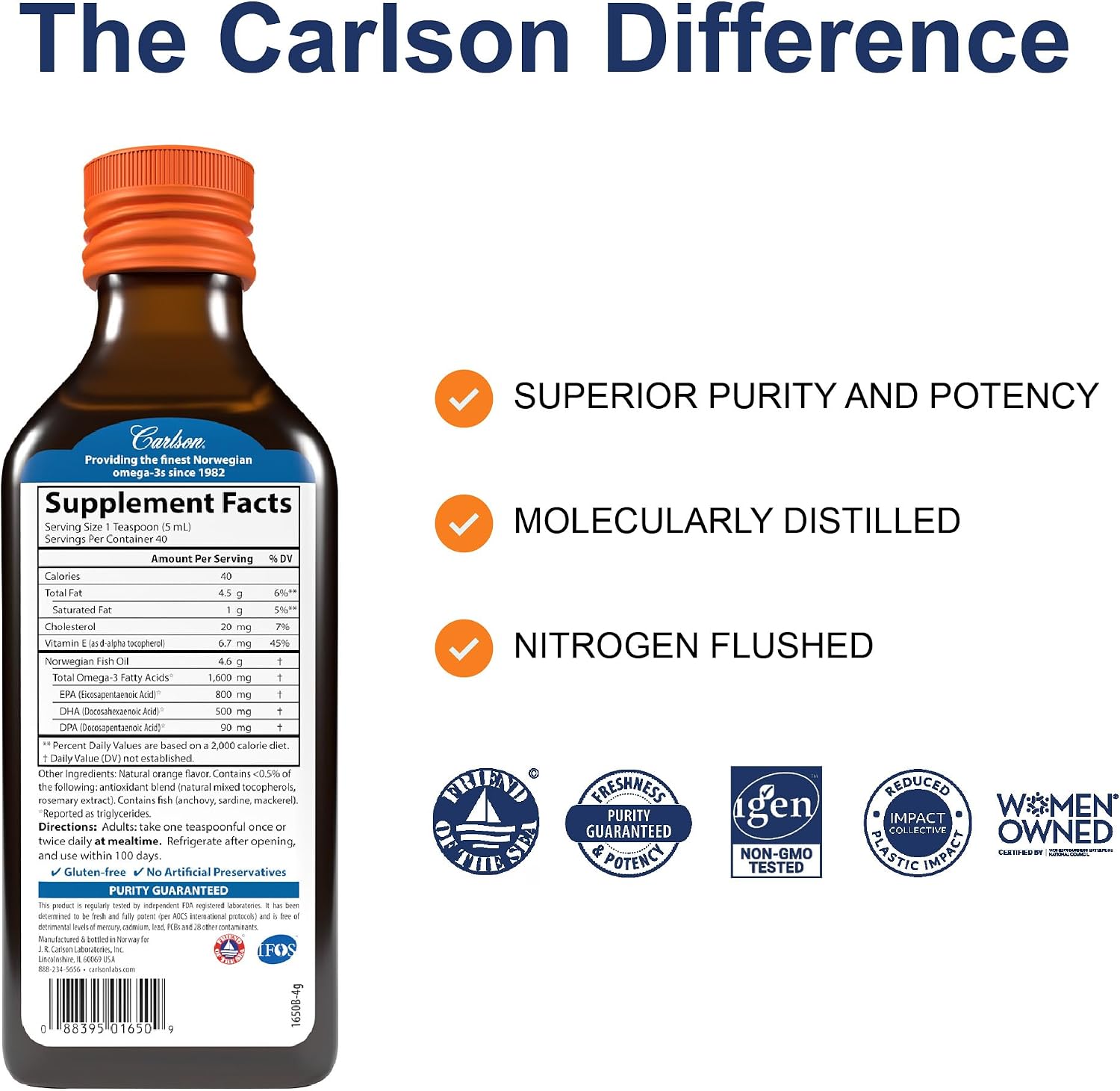 روغن ماهی امگا ۳ مایع، Carlson، 200 میلی‌لیتر، طعم پرتقال