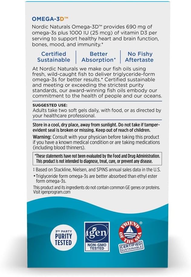 کپسول روغن ماهی امگا ۳، Nordic Naturals، مدل Omega-3D، 690 میلی‌گرم، 60 سافت‌ژل، طعم لیمو