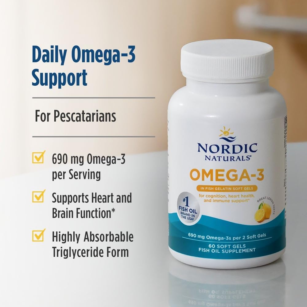 کپسول روغن ماهی امگا ۳، Nordic Naturals، 690 میلی‌گرم، 60 سافت‌ژل، طعم لیمو