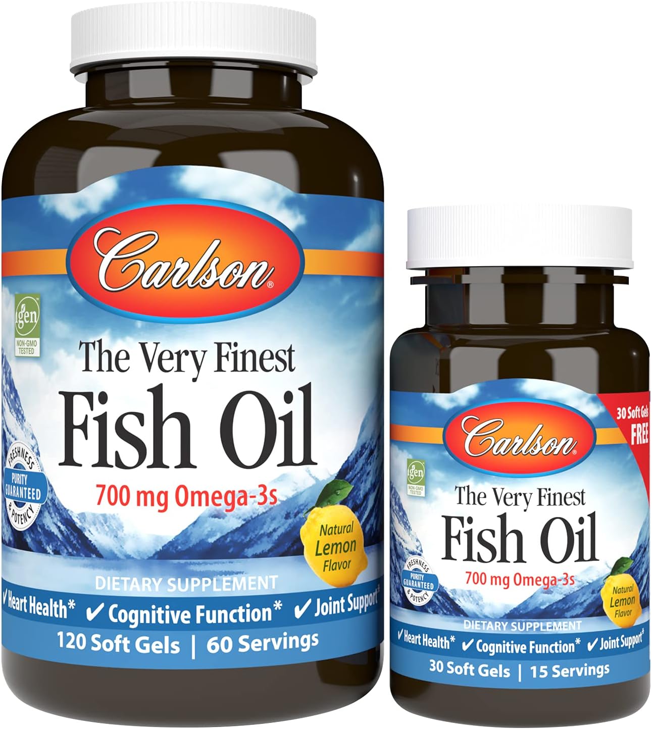 کپسول روغن ماهی امگا ۳، Carlson، 150 سافت‌ژل (120+30)، طعم لیمو