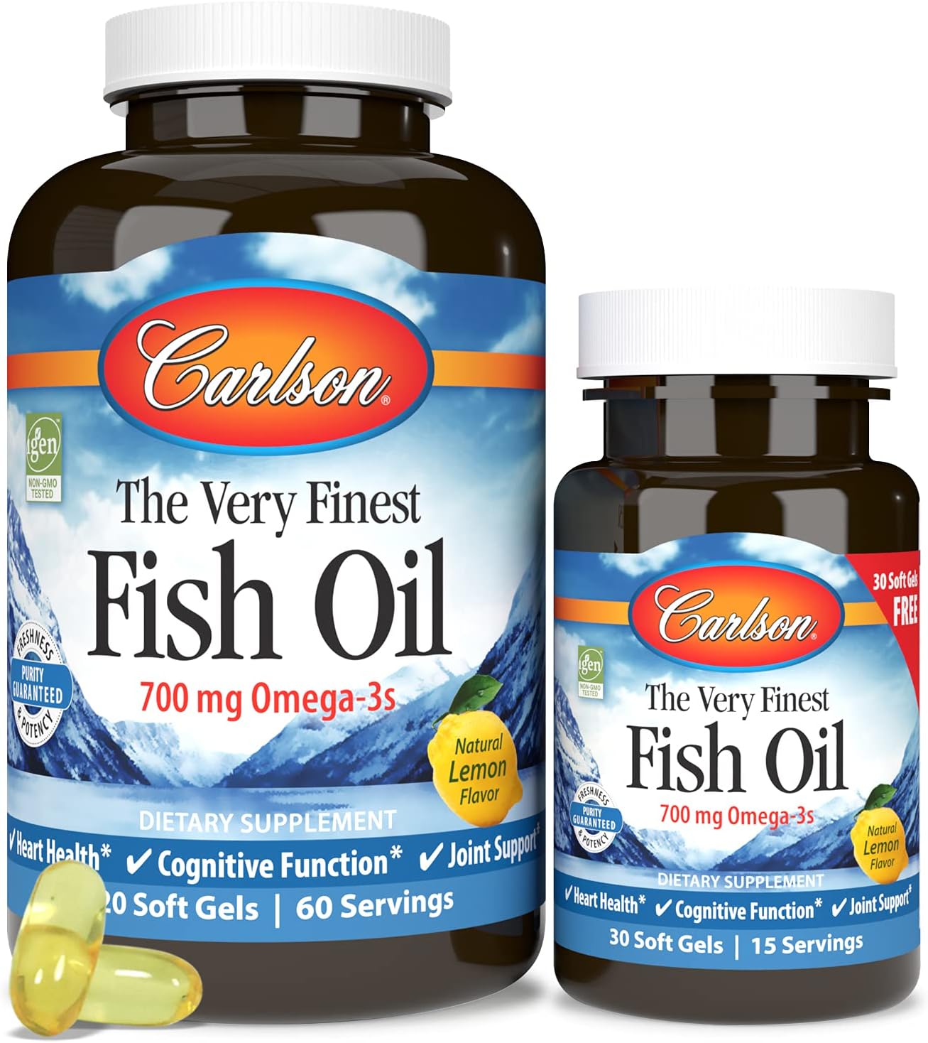 کپسول روغن ماهی امگا ۳، Carlson، 150 سافت‌ژل (120+30)، طعم لیمو