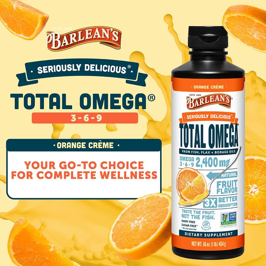 مکمل گیاهی امگا ۳-۶-۹، Barlean's، مدل Total Omega، 16 اونس، طعم کرم پرتقال