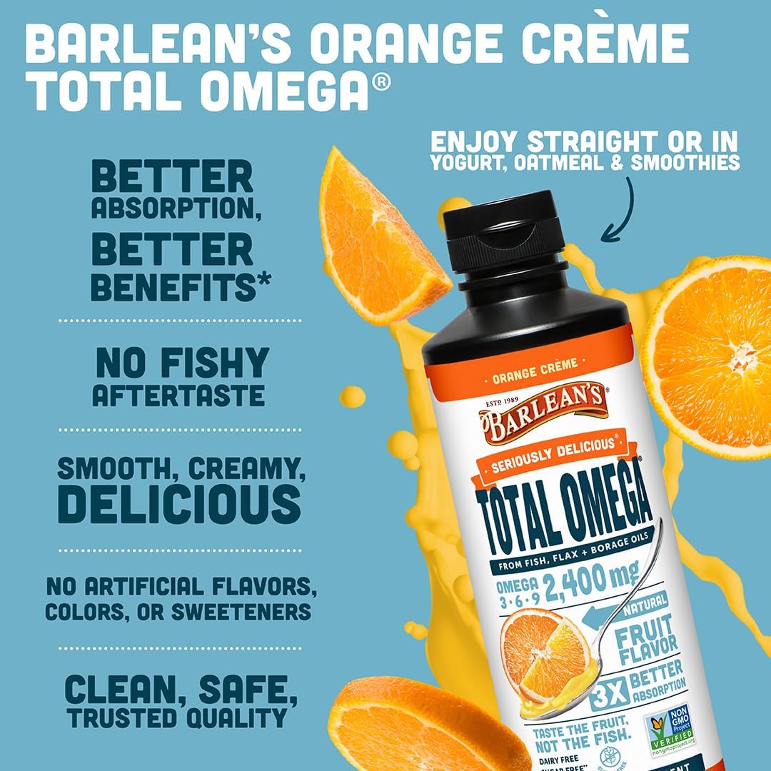 مکمل گیاهی امگا ۳-۶-۹، Barlean's، مدل Total Omega، 16 اونس، طعم کرم پرتقال
