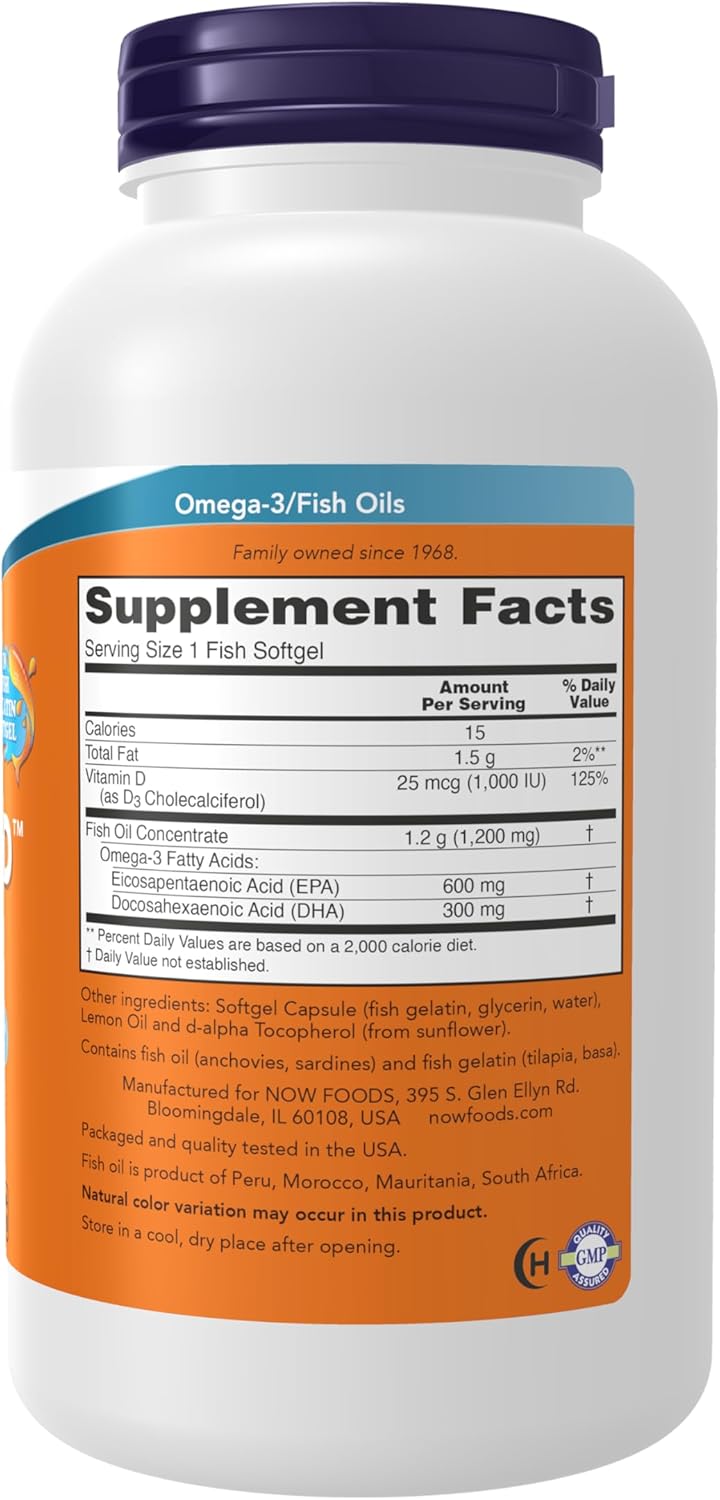 کپسول روغن ماهی امگا ۳، NOW Foods، مدل Ultra Omega 3-D، EPA 600 میلی‌گرم و DHA 300 میلی‌گرم، 180 سافت‌ژل