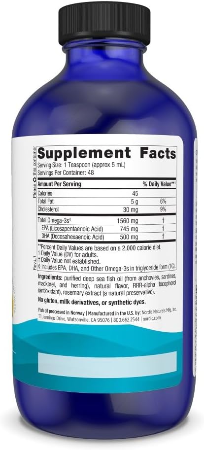 روغن ماهی امگا ۳ مایع، Nordic Naturals، 8 اونس مایع، طعم لیمو