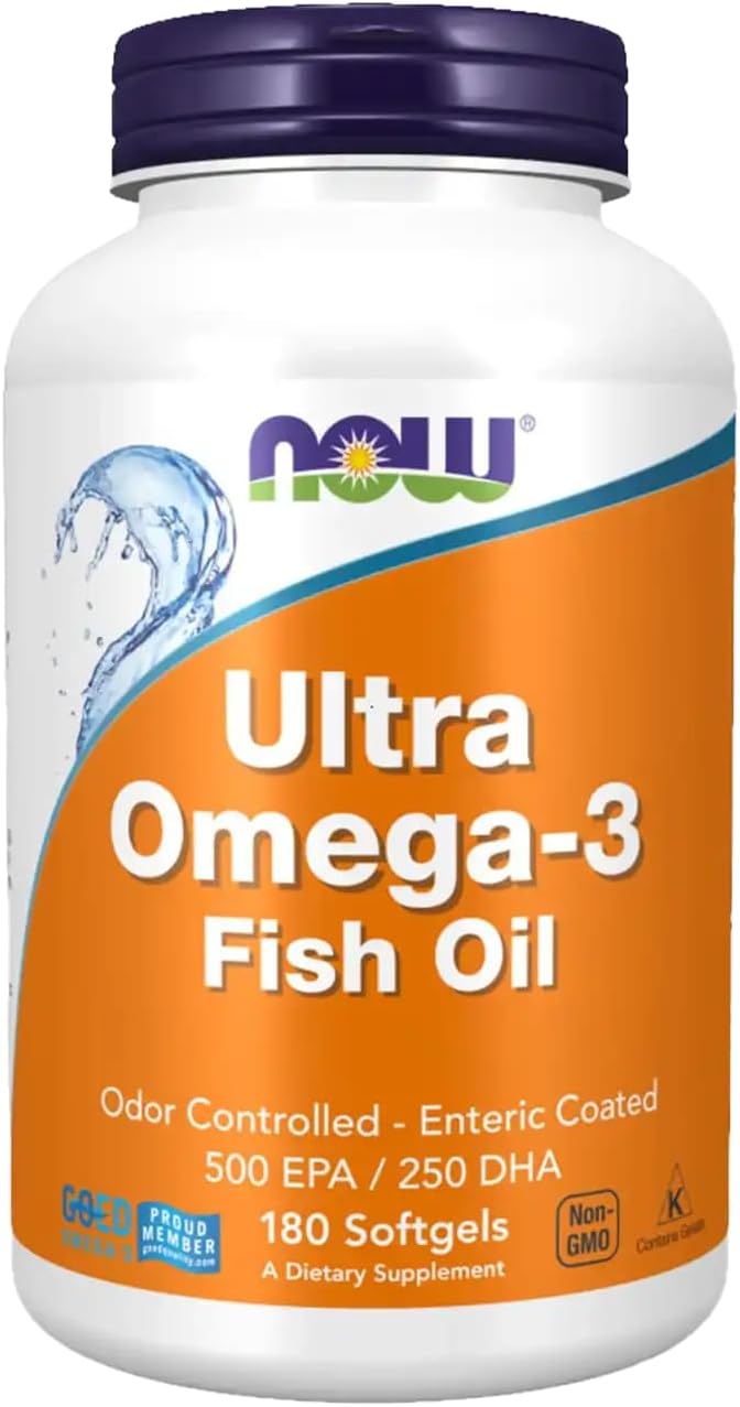 کپسول روغن ماهی امگا ۳، NOW Foods، مدل Ultra Omega-3، EPA 500 میلی‌گرم و DHA 250 میلی‌گرم، 180 سافت‌ژل