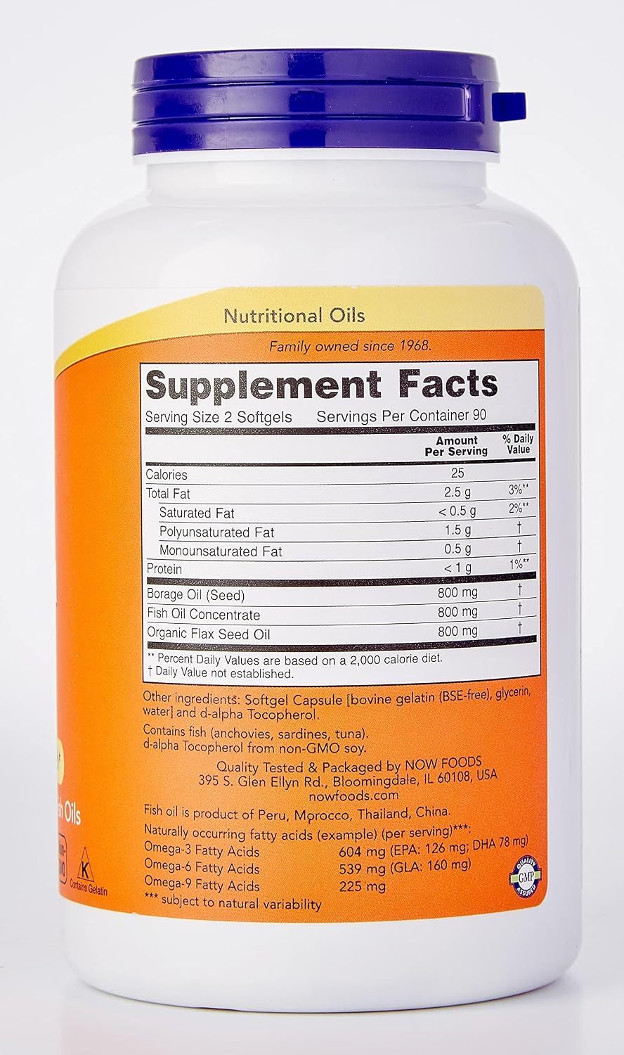 مکمل گیاهی امگا ۳-۶-۹، NOW Foods، مدل Super Omega 3-6-9، 180 سافت‌ژل
