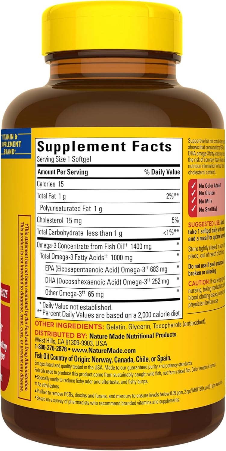 کپسول روغن ماهی امگا ۳، Nature Made، مدل Ultra Omega-3، 1400 میلی‌گرم، 90 سافت‌ژل