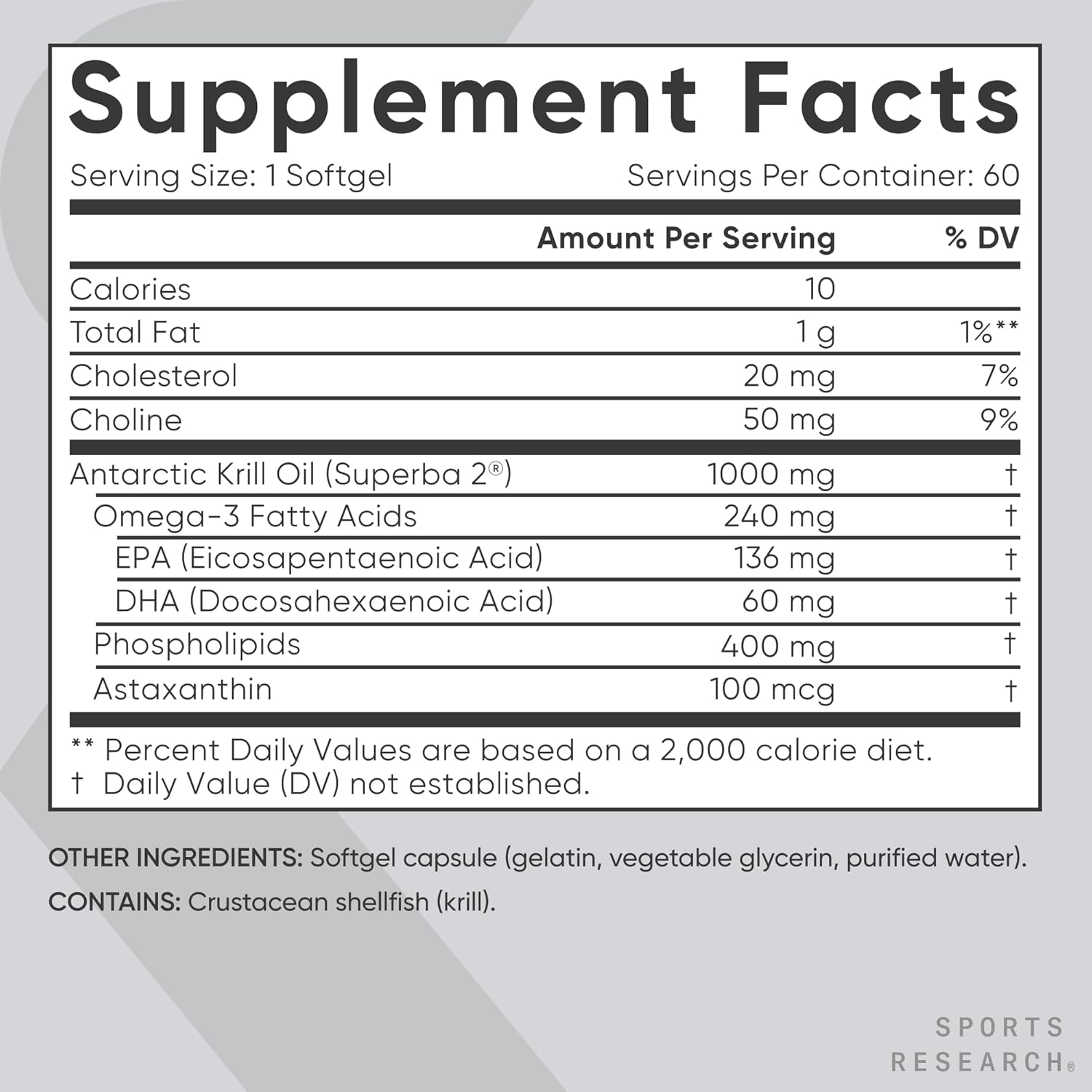 کپسول روغن کریل امگا ۳، Sports Research، 60 سافت‌ژل