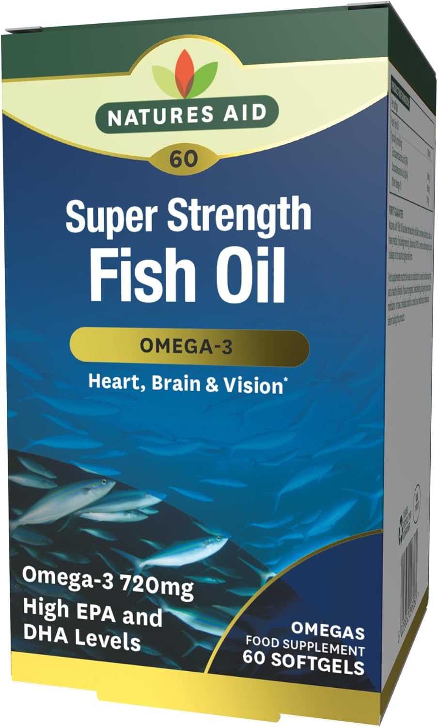 کپسول روغن ماهی امگا ۳، Natures Aid، 720 میلی‌گرم، 60 سافت‌ژل