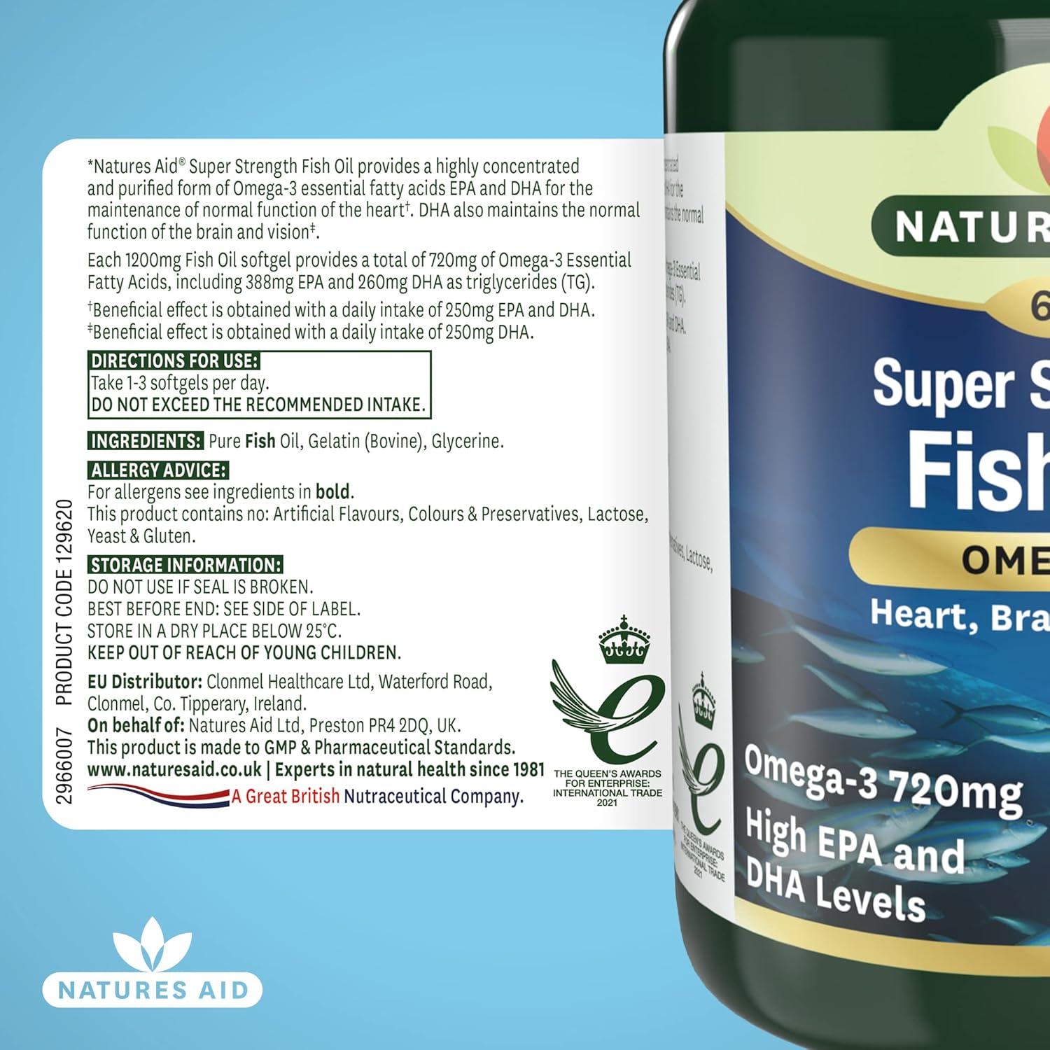 کپسول روغن ماهی امگا ۳، Natures Aid، 720 میلی‌گرم، 60 سافت‌ژل