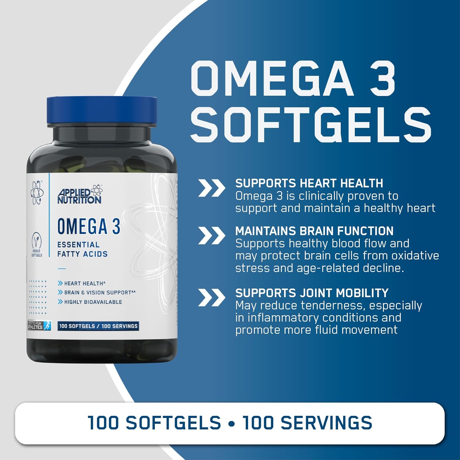 کپسول روغن ماهی امگا ۳، Applied Nutrition، 1000 میلی‌گرم، EPA 180 میلی‌گرم و DHA 120 میلی‌گرم