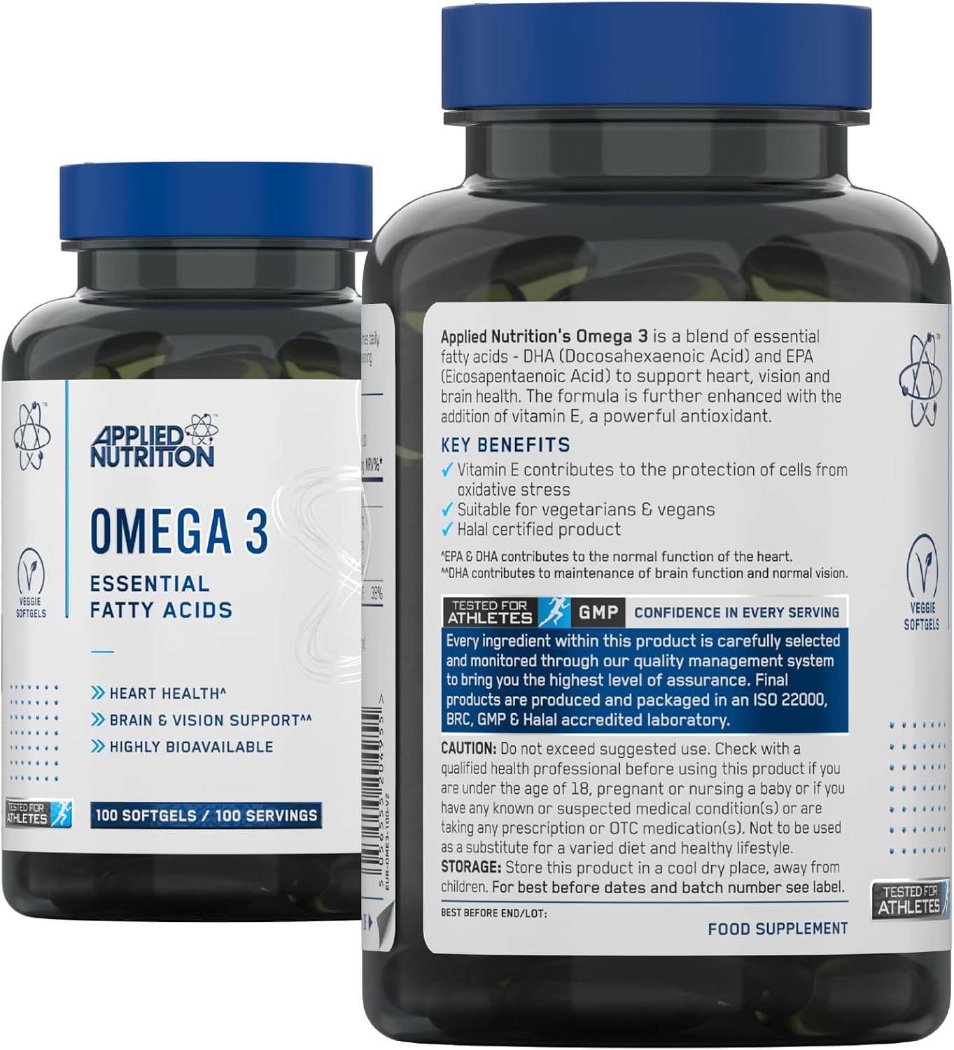 کپسول روغن ماهی امگا ۳، Applied Nutrition، 1000 میلی‌گرم، EPA 180 میلی‌گرم و DHA 120 میلی‌گرم