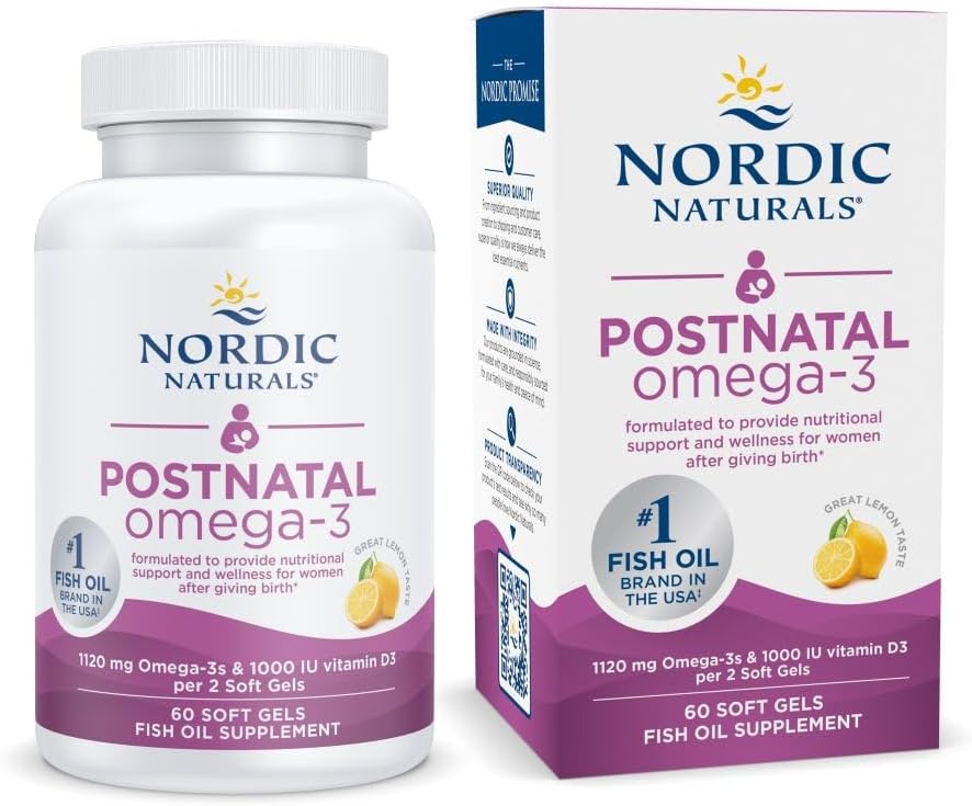 مکمل امگا ۳ پس از زایمان، Nordic Naturals، مدل Postnatal Omega-3، 60 سافت‌ژل، طعم لیمو