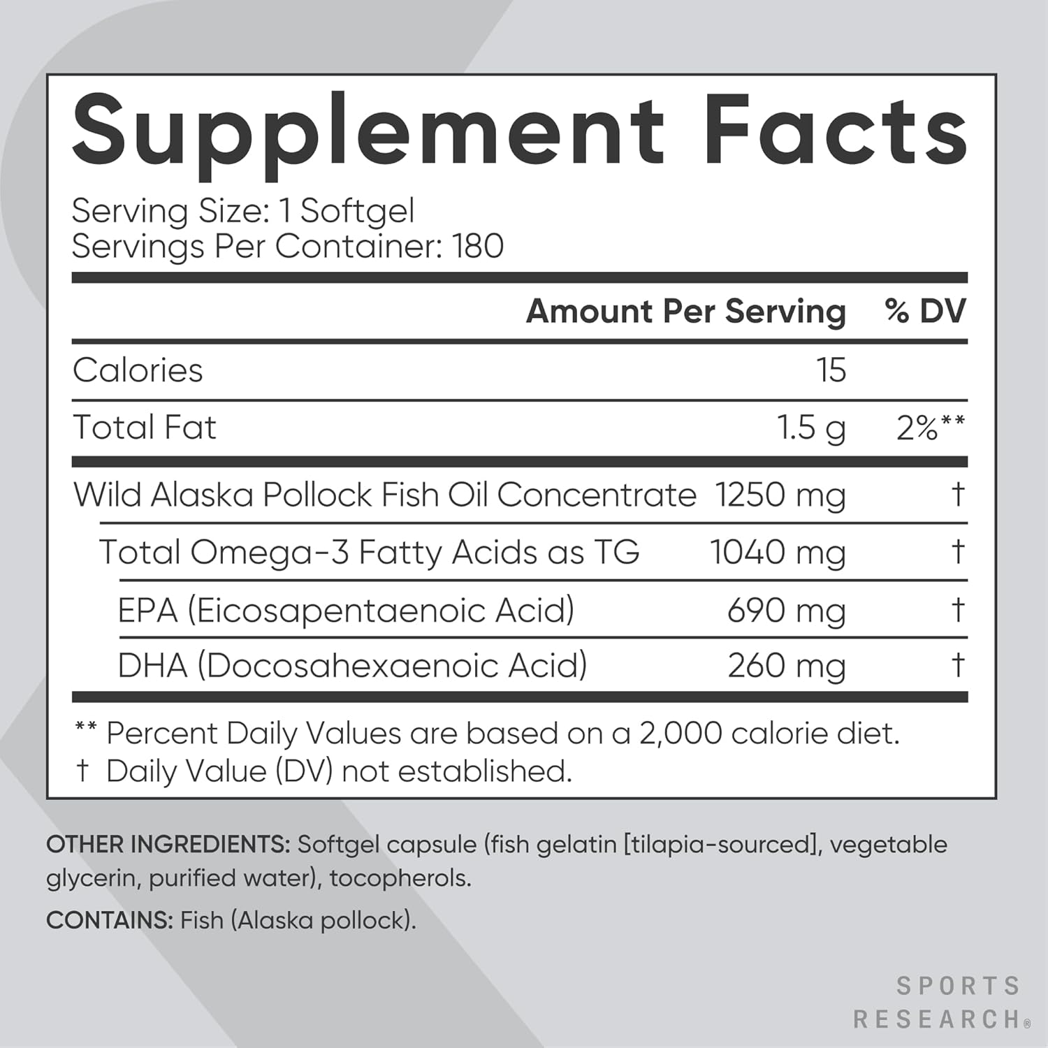 کپسول روغن ماهی امگا ۳، Sports Research، 180 سافت‌ژل