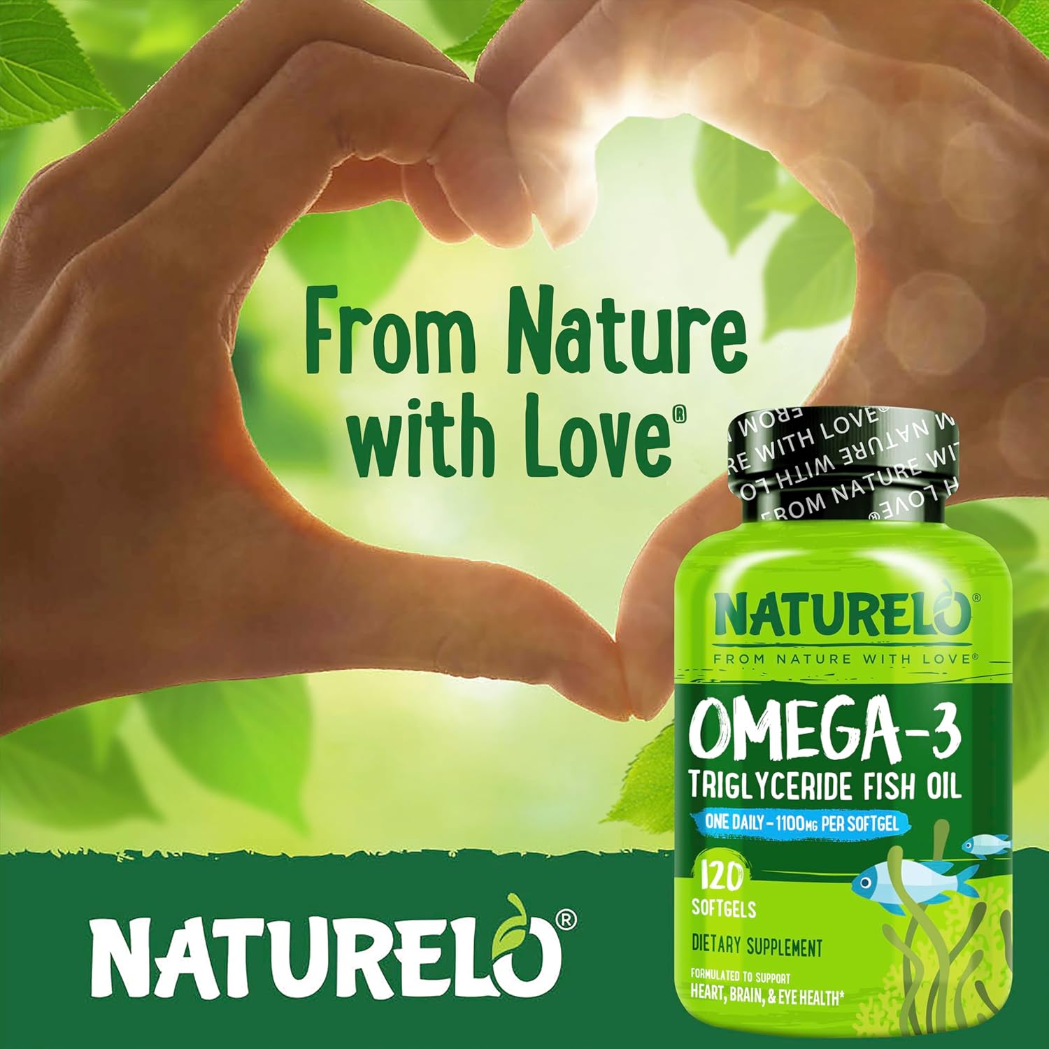 کپسول روغن ماهی امگا ۳، NATURELO، 120 سافت‌ژل، طعم لیمو