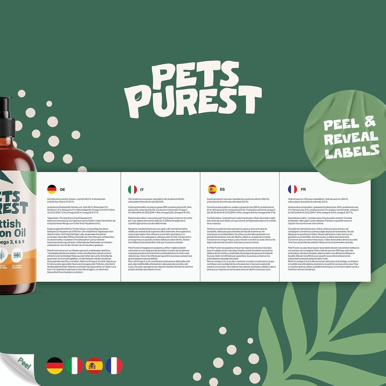 روغن سالمون امگا ۳ برای سگ و گربه، Pets Purest، 500 میلی‌لیتر