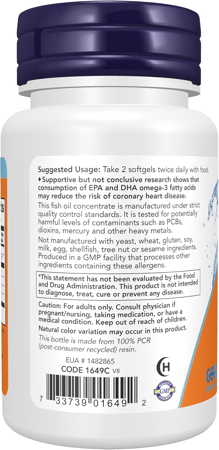 کپسول روغن ماهی امگا ۳، NOW Foods، 1000 میلی‌گرم، EPA 180 میلی‌گرم و DHA 120 میلی‌گرم، 30 سافت‌ژل