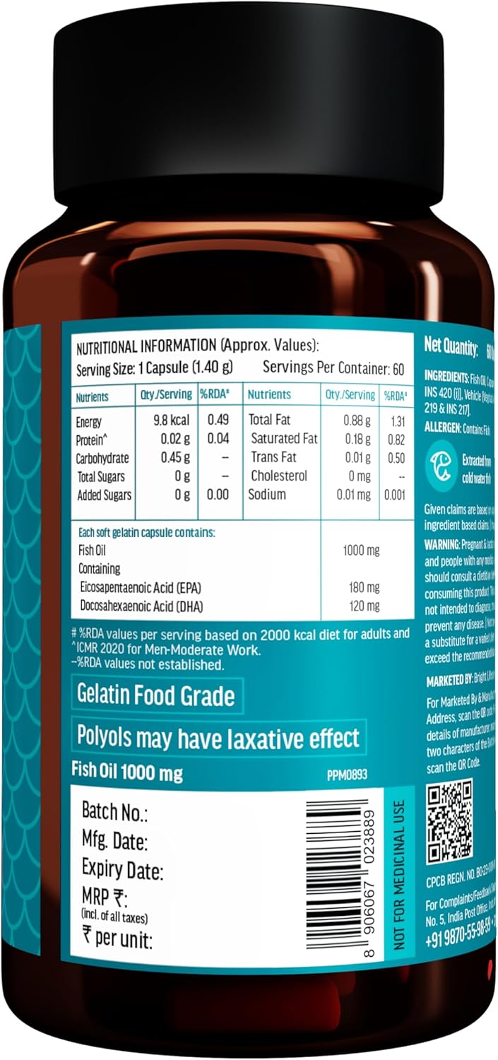 کپسول روغن ماهی امگا ۳، HK Vitals، 1000 میلی‌گرم، EPA 180 میلی‌گرم و DHA 120 میلی‌گرم
