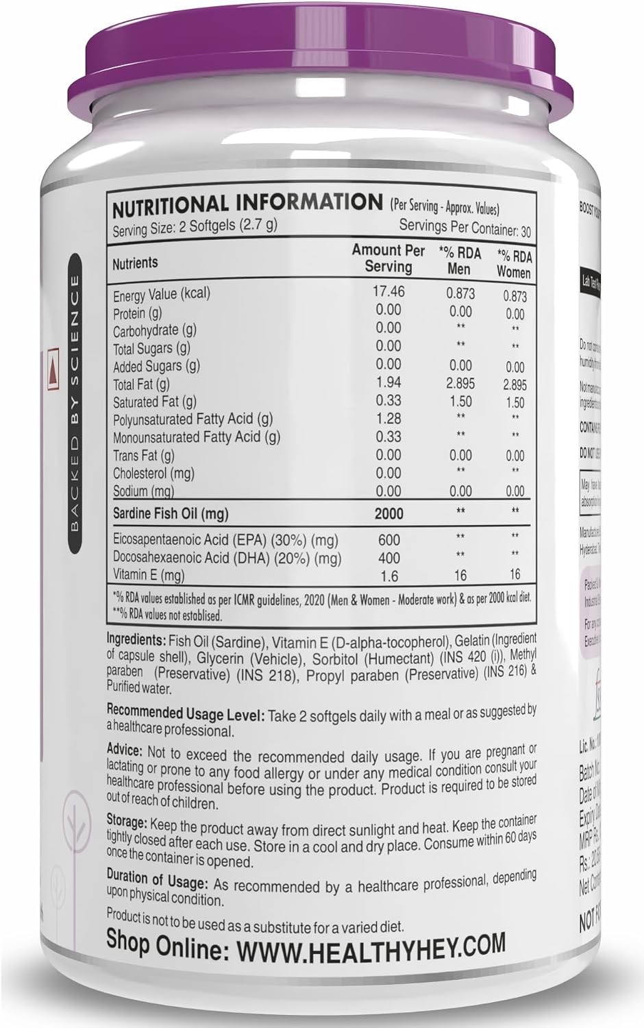 کپسول روغن ماهی امگا ۳، HealthyHey، 60 سافت‌ژل