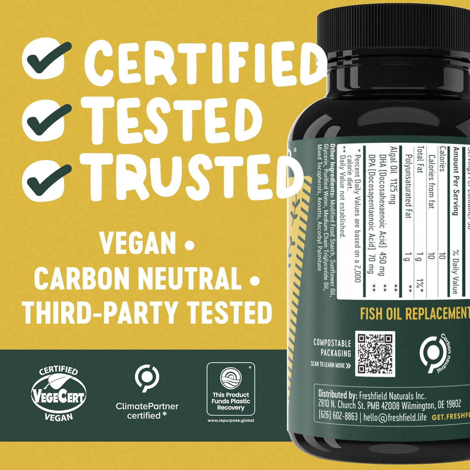 مکمل وگان امگا ۳ روغن جلبک، Freshfield Naturals