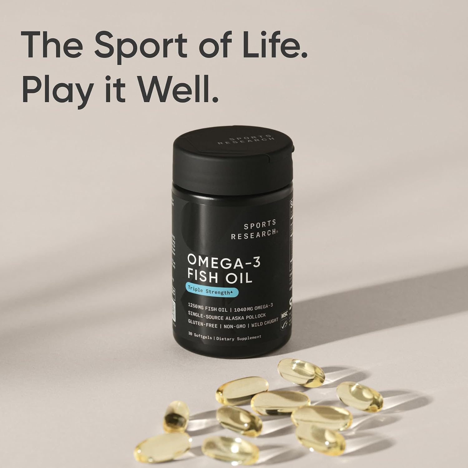 کپسول روغن ماهی امگا ۳، Sports Research، 1250 میلی‌گرم، 30 سافت‌ژل