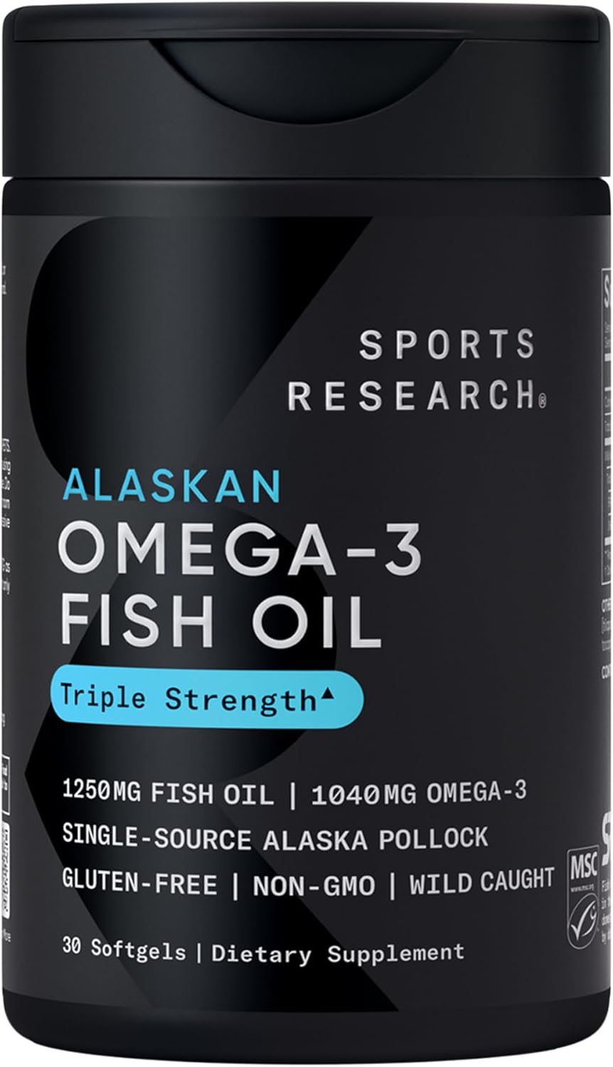 کپسول روغن ماهی امگا ۳، Sports Research، 1250 میلی‌گرم، 30 سافت‌ژل