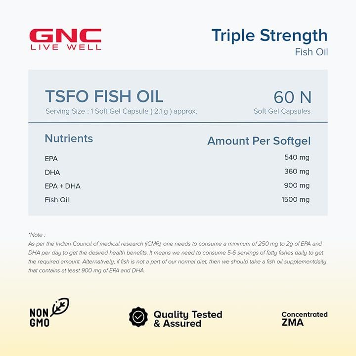 کپسول روغن ماهی امگا ۳، GNC، 1500 میلی‌گرم، EPA 540 میلی‌گرم و DHA 360 میلی‌گرم، 60 سافت‌ژل