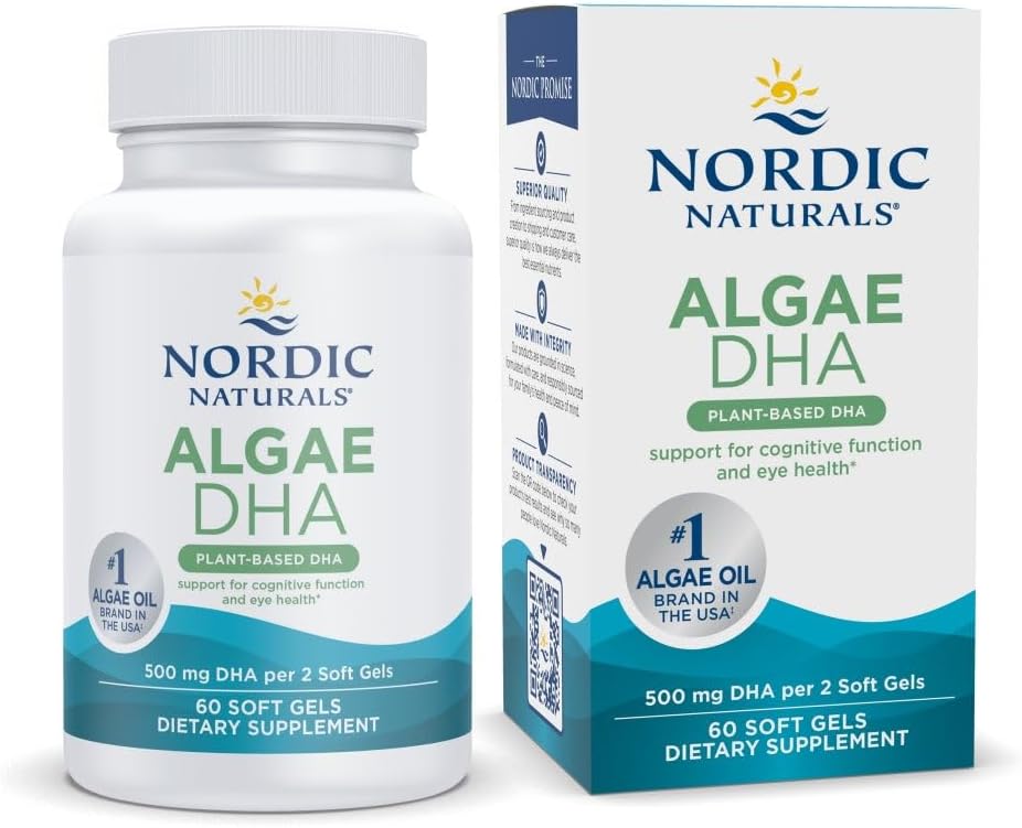 مکمل وگان امگا ۳ روغن جلبک، Nordic Naturals، مدل Algae DHA، 500 میلی‌گرم، 60 سافت‌ژل