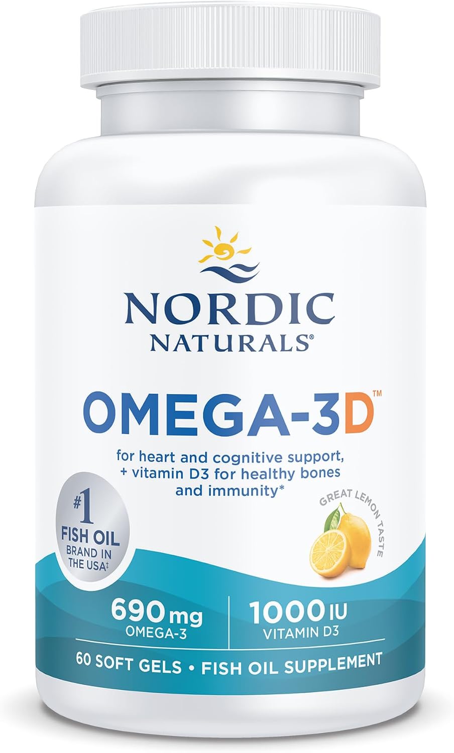 کپسول روغن ماهی امگا ۳، Nordic Naturals، مدل Omega-3D، 60 سافت‌ژل، طعم لیمو