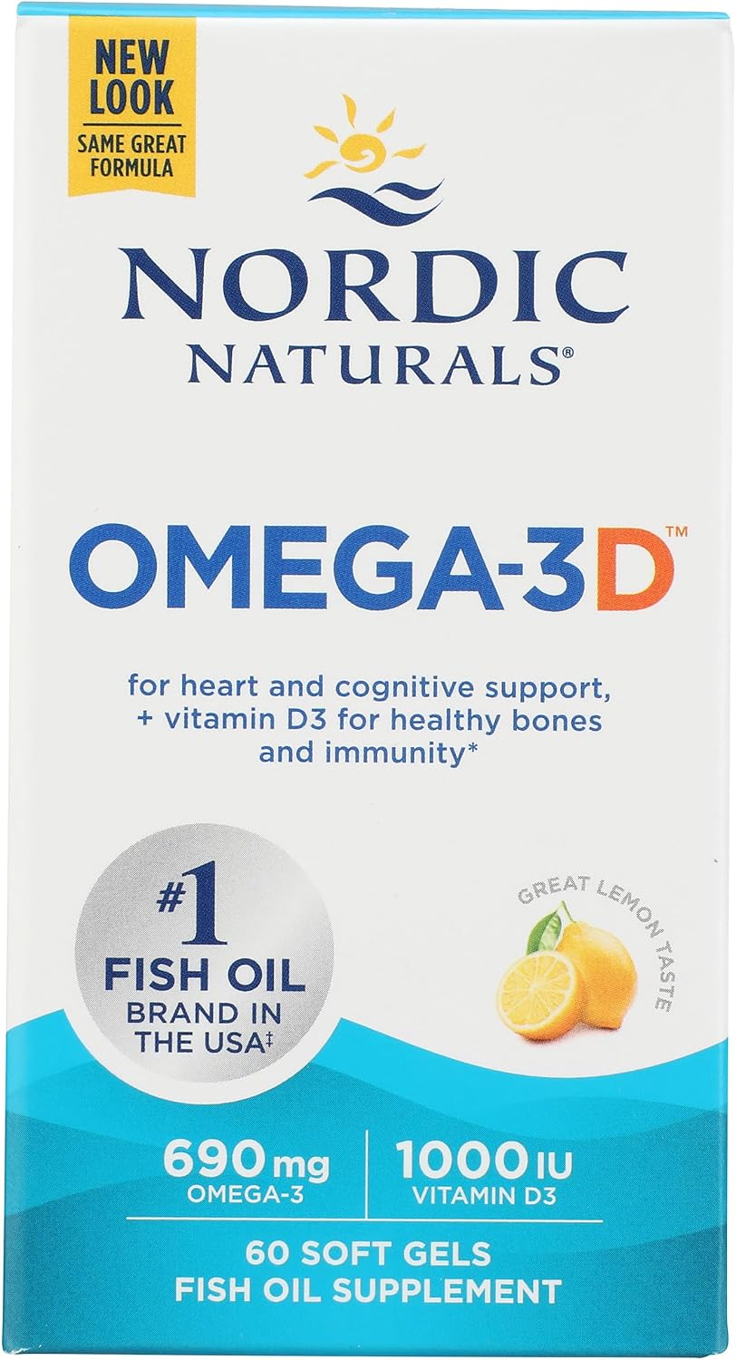 کپسول روغن ماهی امگا ۳، Nordic Naturals، مدل Omega-3D، 60 سافت‌ژل، طعم لیمو