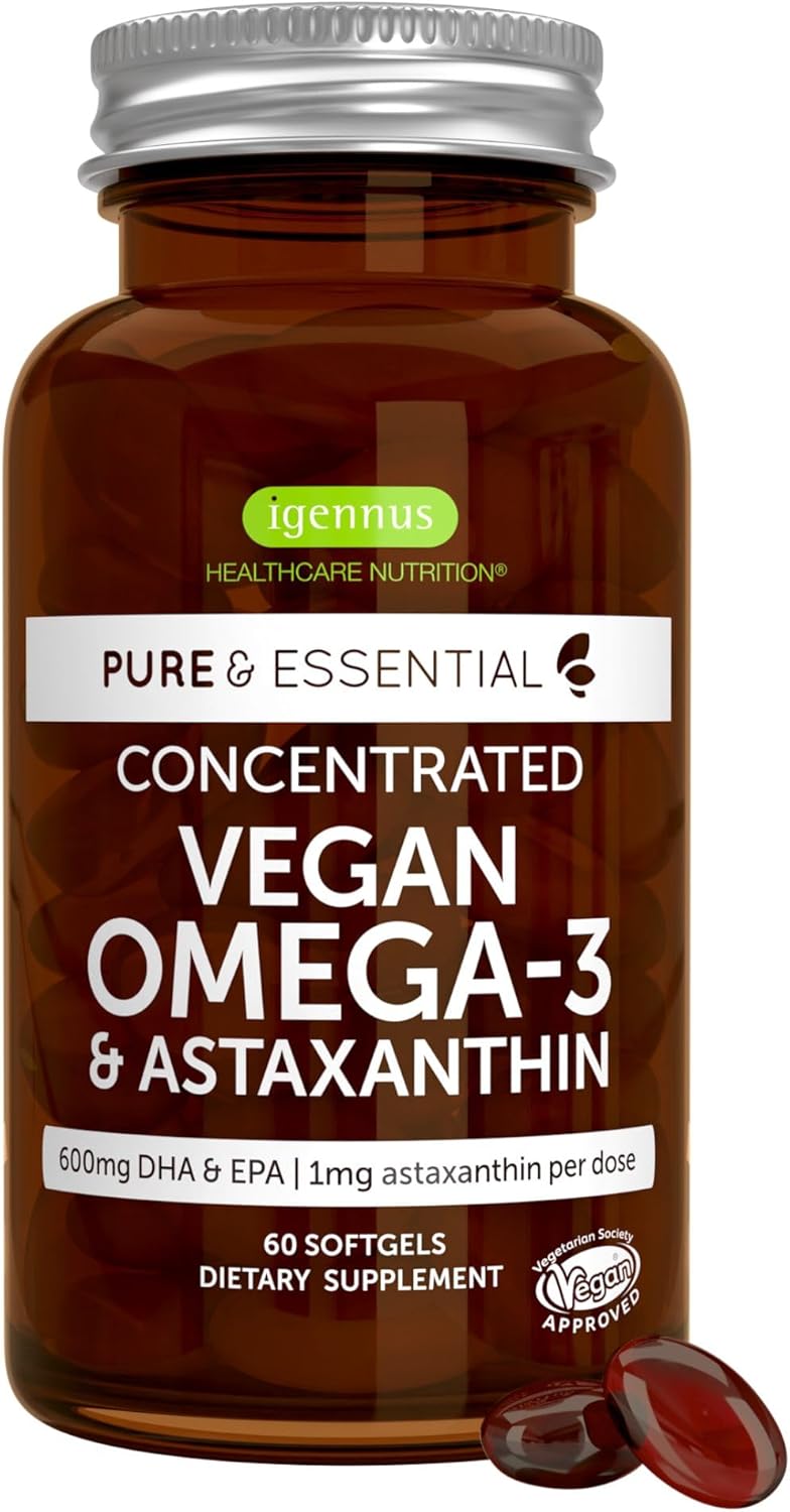مکمل وگان امگا ۳ روغن جلبک، Igennus، EPA 200 میلی‌گرم و DHA 600 میلی‌گرم، 30 سروینگ